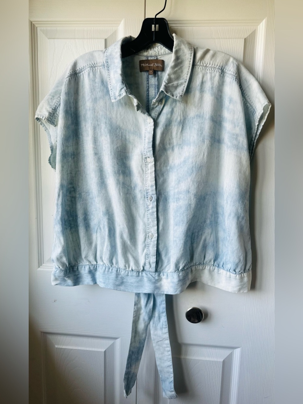 Michael Stars Washed Light Blue Tie-Front Shirt